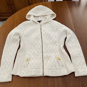 Cream quilted zip hoodie sweater jacket